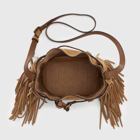 Ralph Lauren Pola Suede Leather Tan brown fringe Bag - Picture 5 of 12
